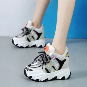 Dropshipping Fashion Women Breathable Mesh High Platform Mix Color Sneakers Height Increasing Casual Shoes Woman Chunky Sneakers