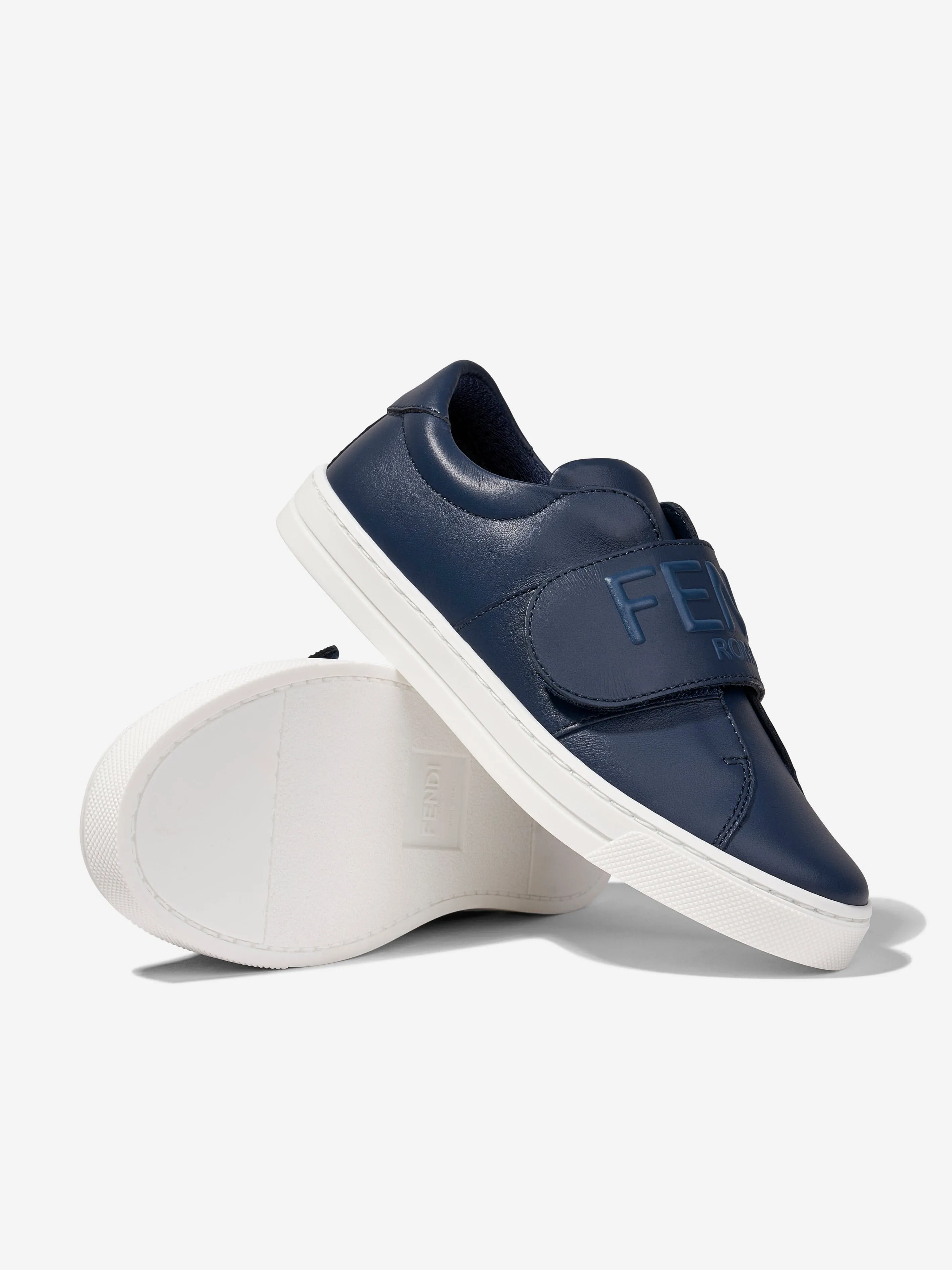 Fendi Kids Leather Logo Trainers in Navy