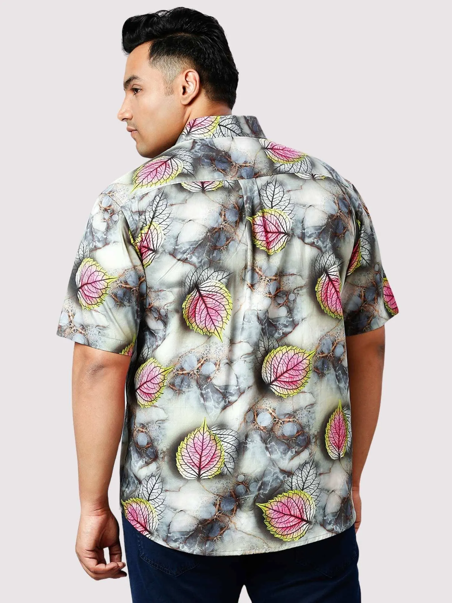 Foggy Leaves Digital Printed Half Sleeve Shirt Men's Plus Size