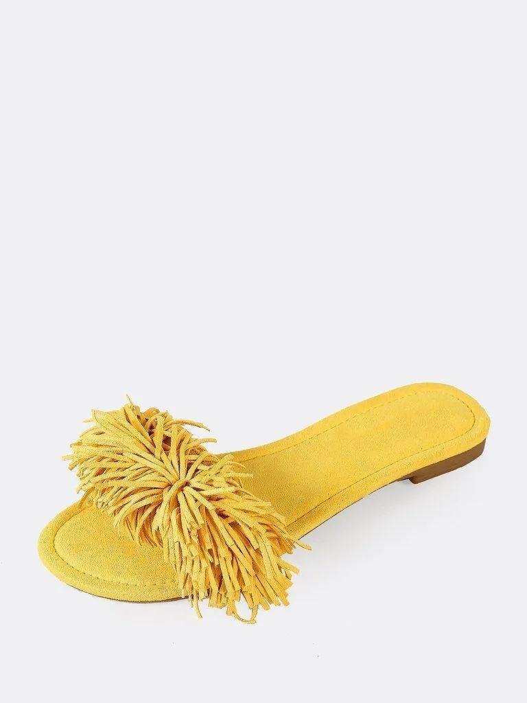 Fringe Slip On Slides YELLOW