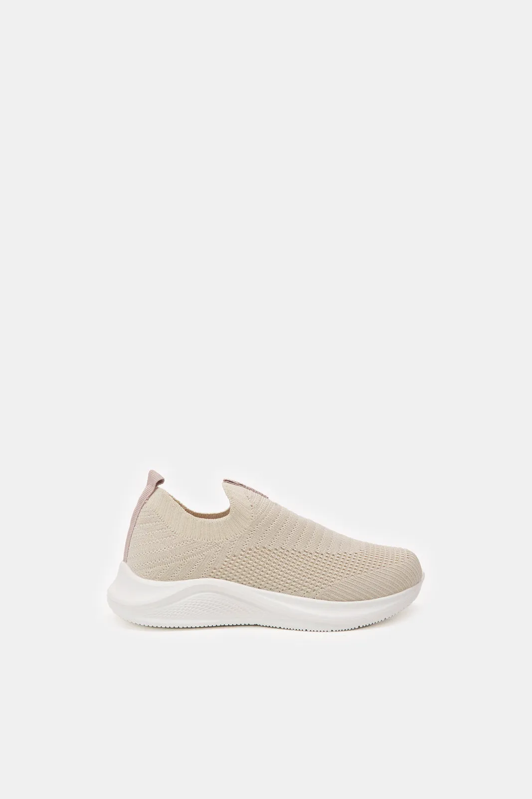 Girls Cream Fly knit Slip-On Sneakers