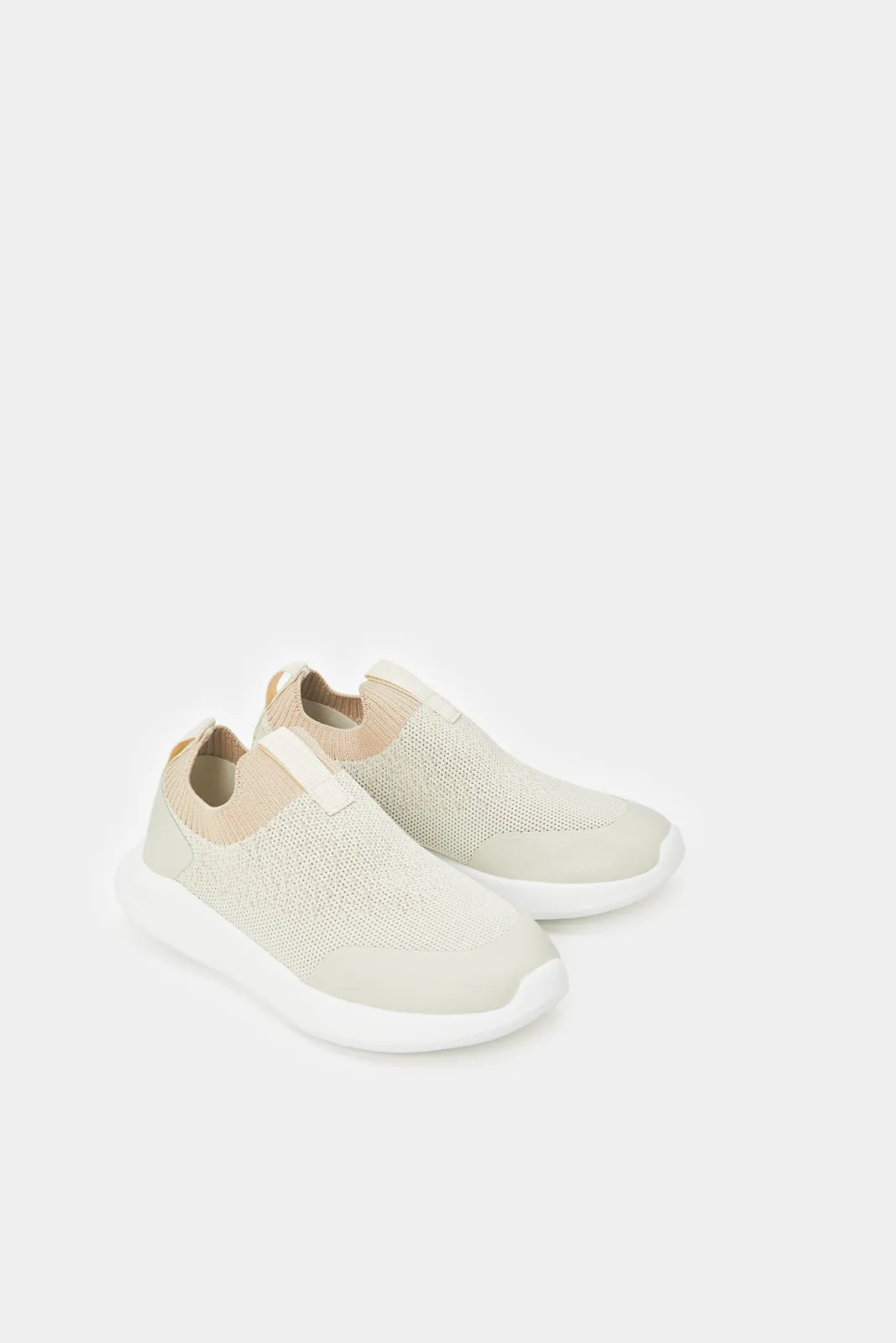 Girls Cream Textured Slip On Sneakers