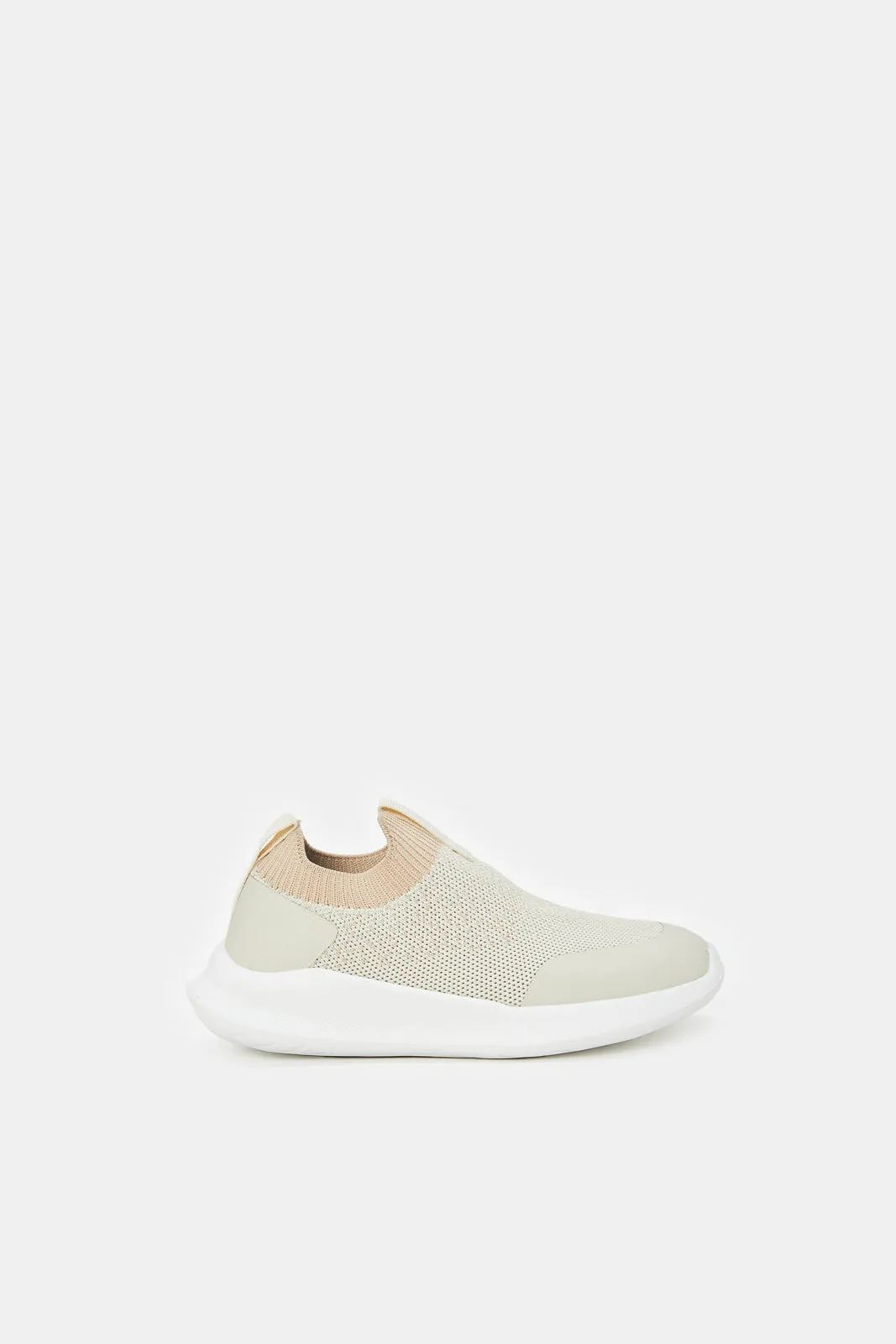 Girls Cream Textured Slip On Sneakers