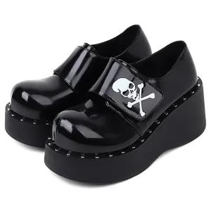 Gothic Skull Hook Loop Platform Shoes For Women