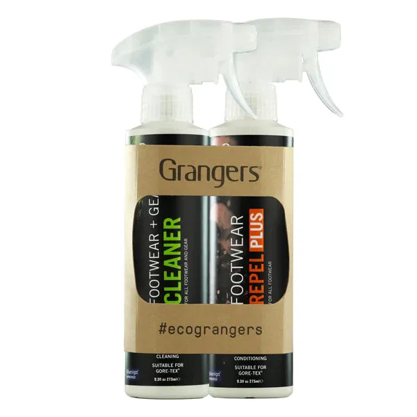 Grangers Footwear and Gear Cleaner, Footwear Repel Plus Eco Twin Pack-275ml