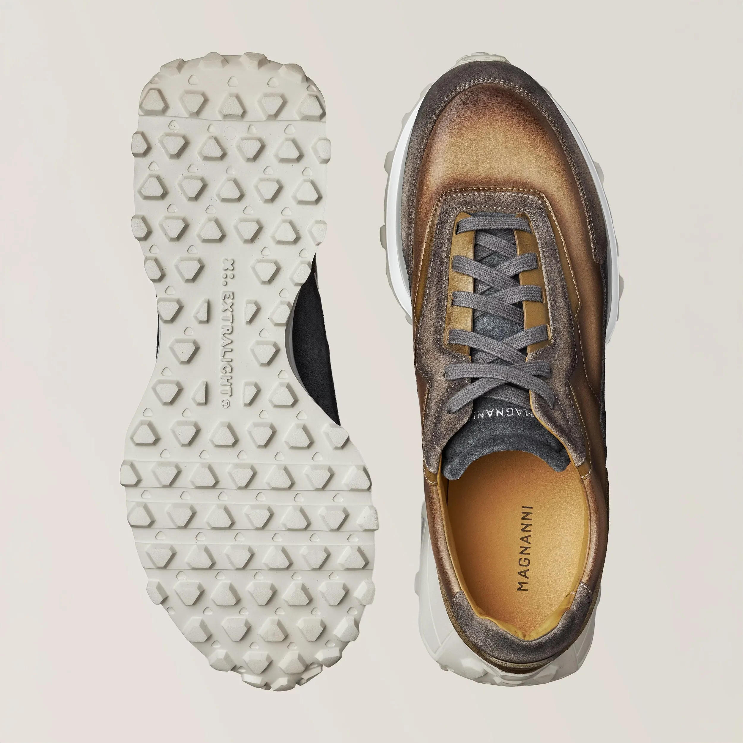 Gray & Taupe Leather Ultra Light Onyx Sneakers - Magnanni