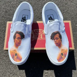 Harry Styles Custom Sneakers - White Slip On Vans