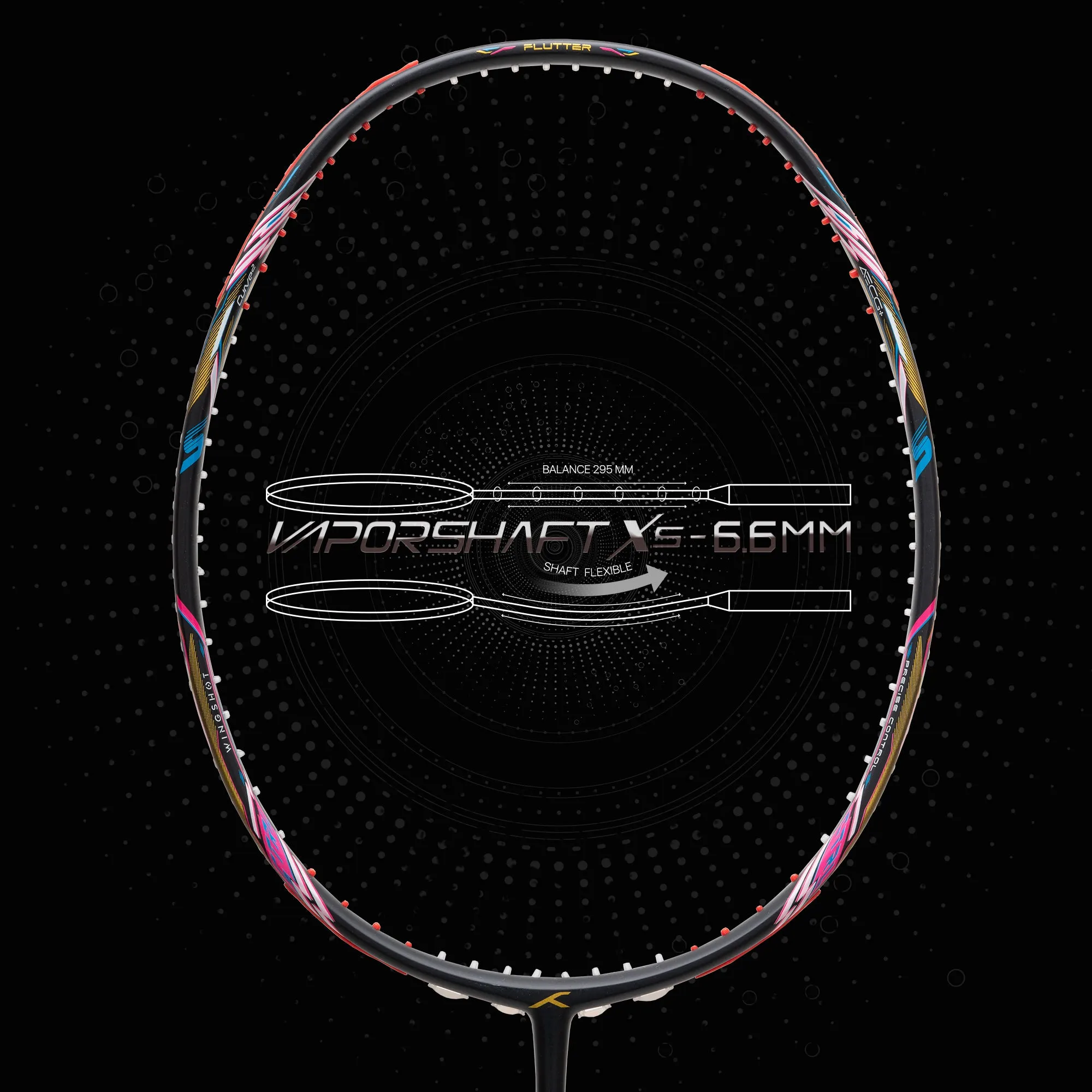 Hundred Flutter S Ctrl Superior Control Slim Shaft Strung Badminton Racquet (Black / Red)