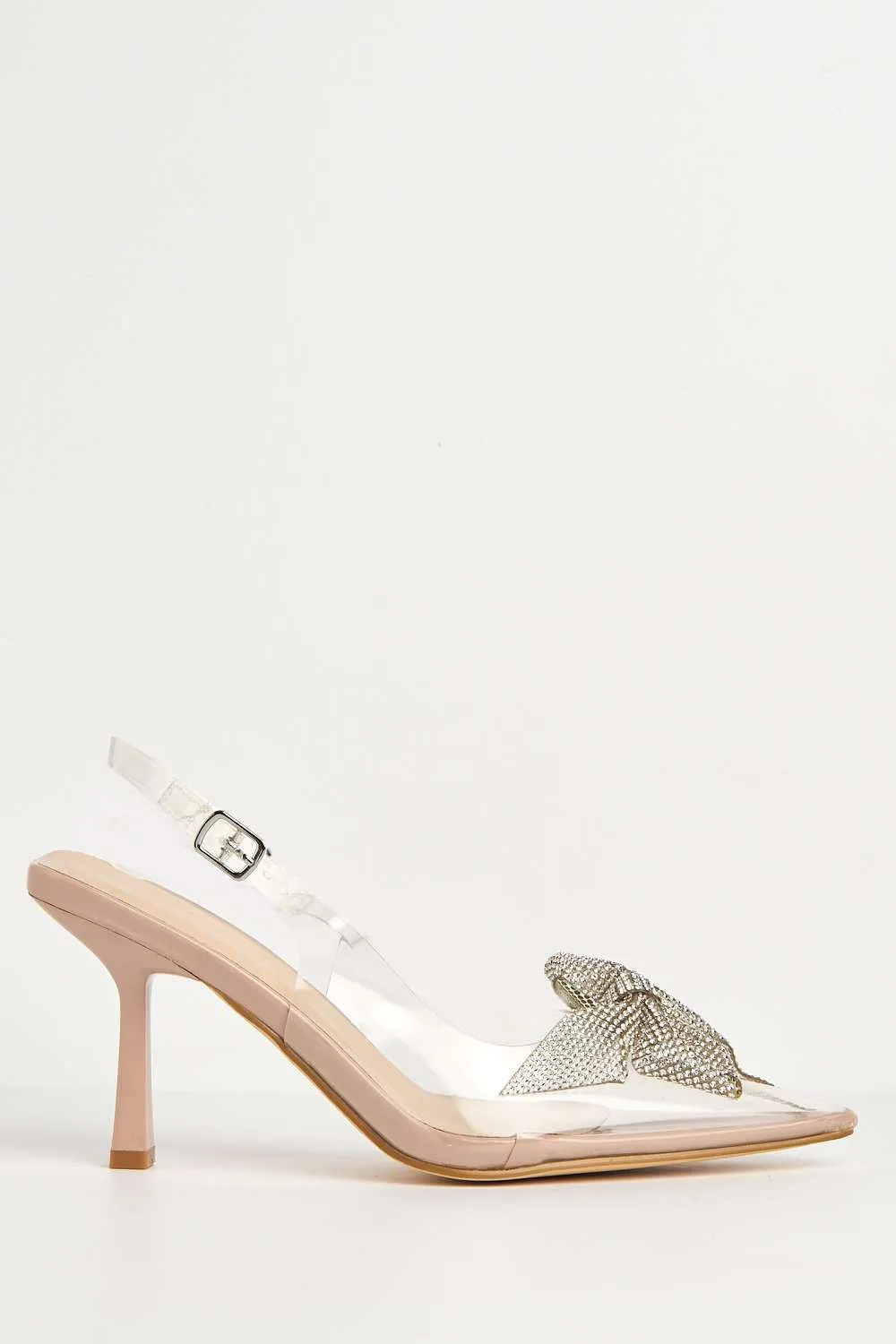 Juni Diamante Bow Detail Perspex Court Shoes in Nude Patent