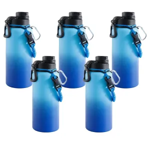 Kuber Industries Water Bottle | Steel Water Bottle for Daily Use | Vacuum Insulated Flask Water Bottle with Rope | Hot & Cold Water Bottle | 960 ML | LX-230609 | Pack of 5 | Aqua Blue