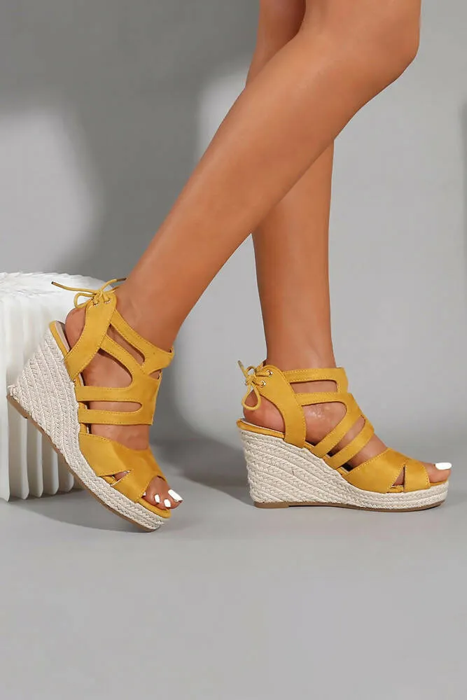 Ladies Metallic Knot Strap Espadrille Wedges