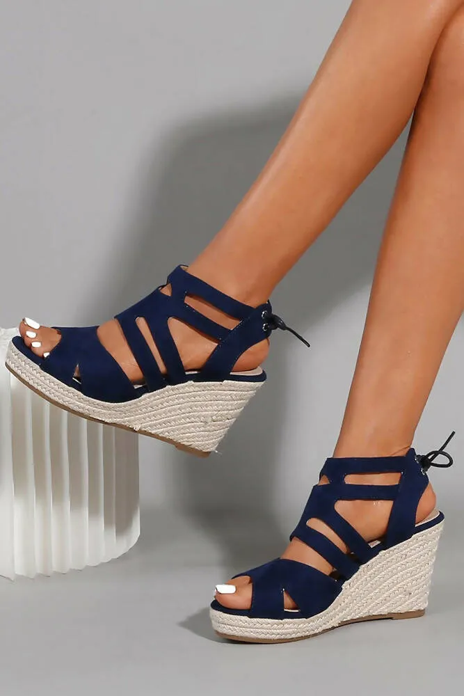 Ladies Metallic Knot Strap Espadrille Wedges