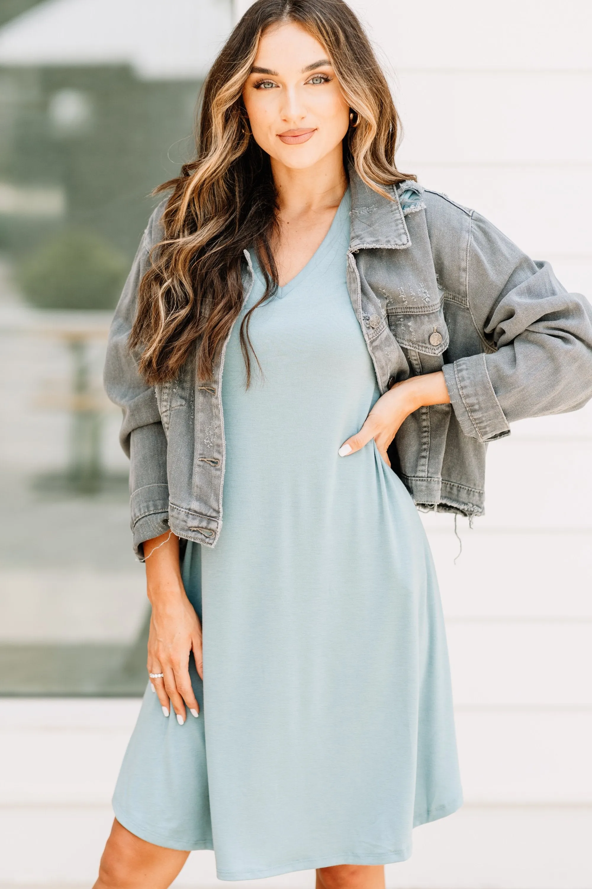 Lean On Me Blue Gray T-shirt Dress