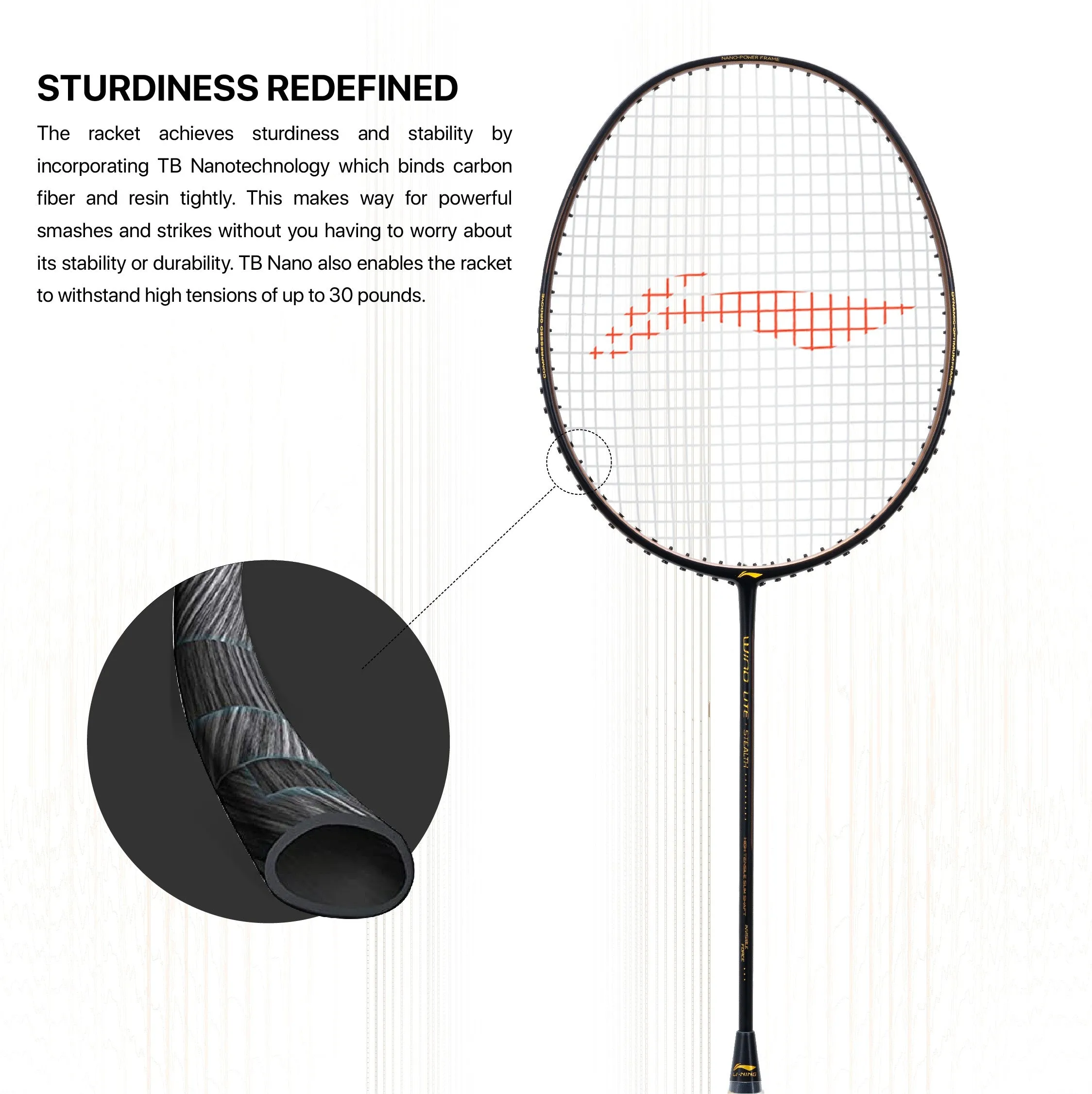 Li-Ning Wind Lite Stealth Strung Badminton Racquet (Black / Brown)