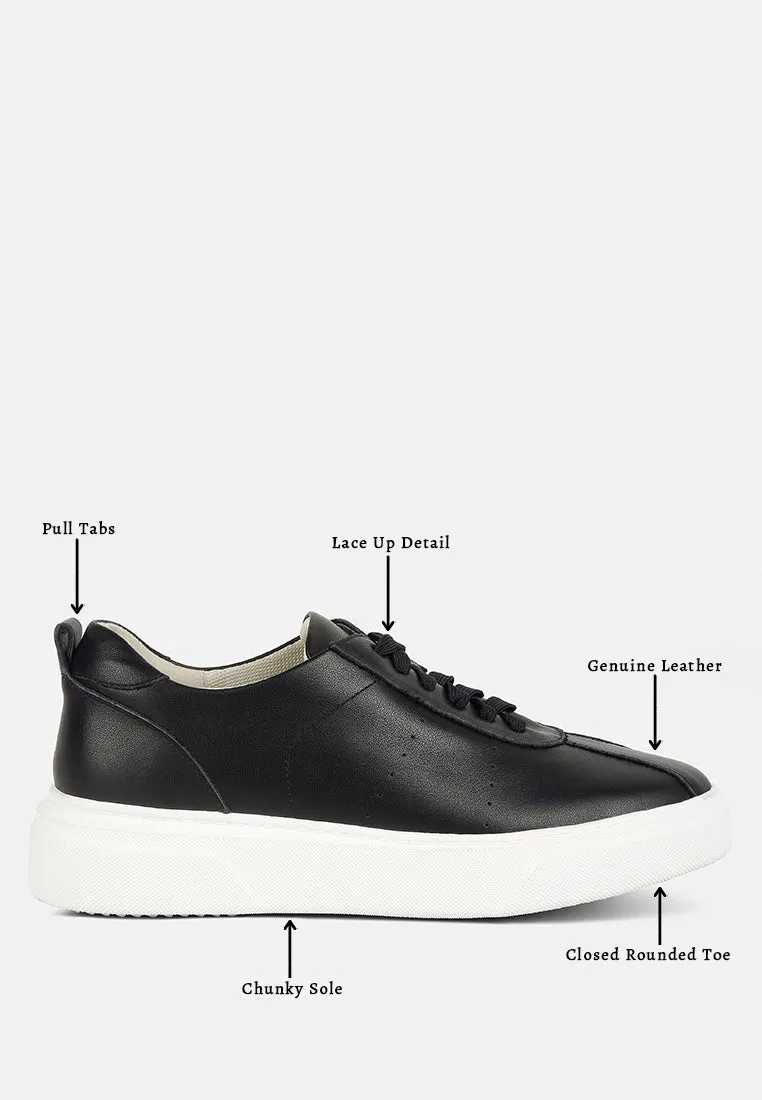 MAGULL Solid Lace Up Leather Sneakers in Black