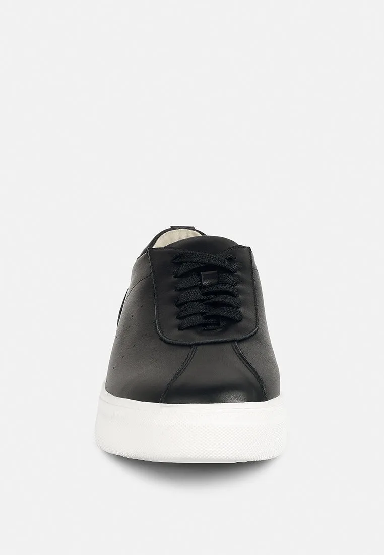 MAGULL Solid Lace Up Leather Sneakers in Black