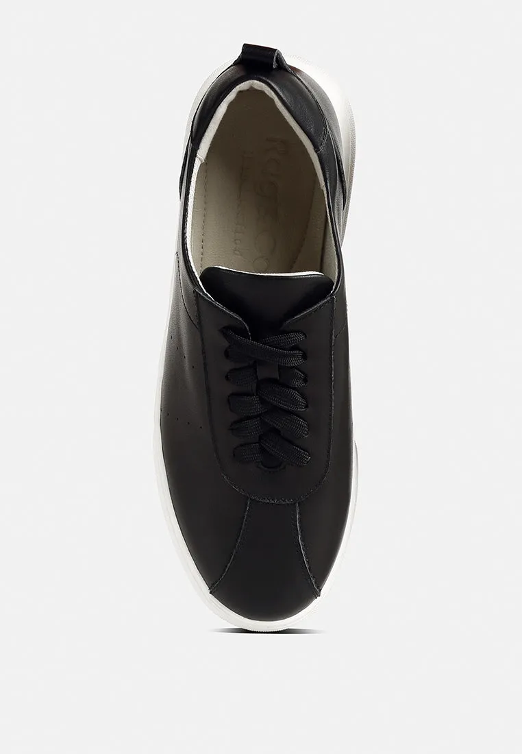 MAGULL Solid Lace Up Leather Sneakers in Black