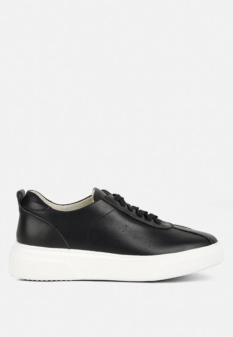 MAGULL Solid Lace Up Leather Sneakers in Black