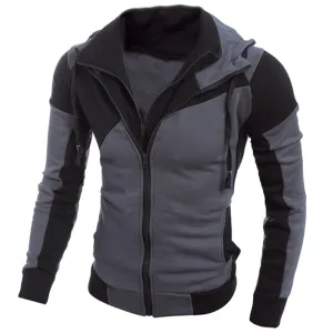 Men's Color Block Hooded Collar Long Sleeve Double Zippers Sports Sweatshirt