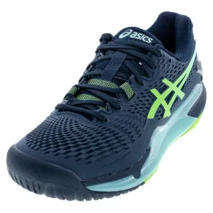 Men`s Gel-Resolution 9 Tennis Shoes Navy Blue Lime Burst