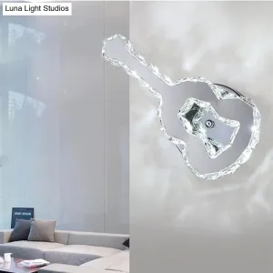 Modern Crystal Wall Light: Guitar Shaped Stainless Steel Lamp for Cafe Decor