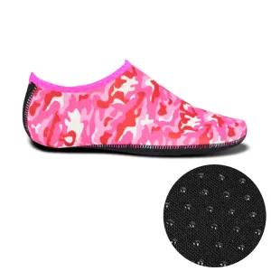 Non-slip Plastic Grain Texture Thick Cloth Sole Printing Diving Shoes and Socks, One Pair, Size:M (Rose Red Figured)