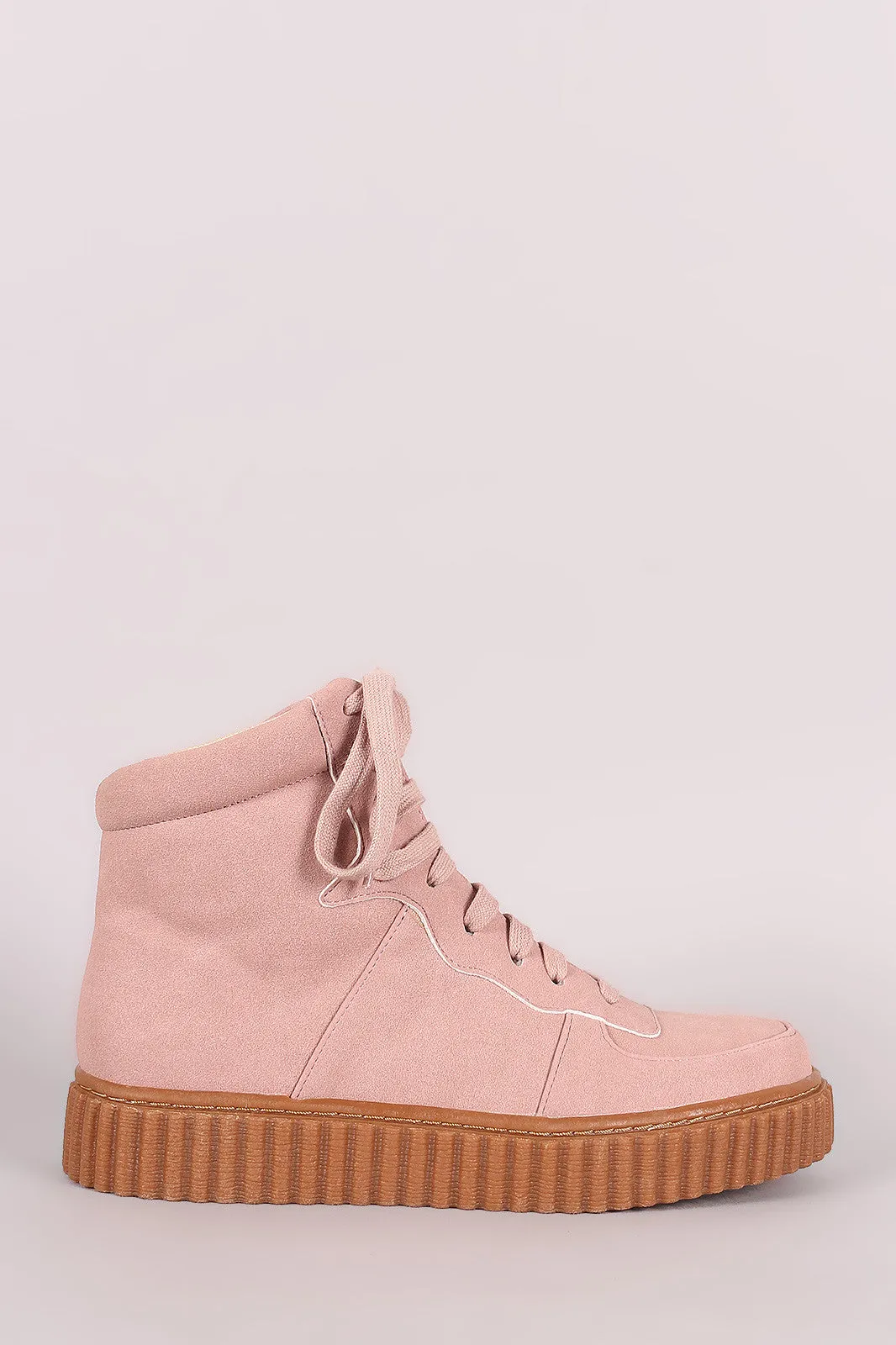 Nubuck Round Toe Lace Up High Top Creeper Sneaker