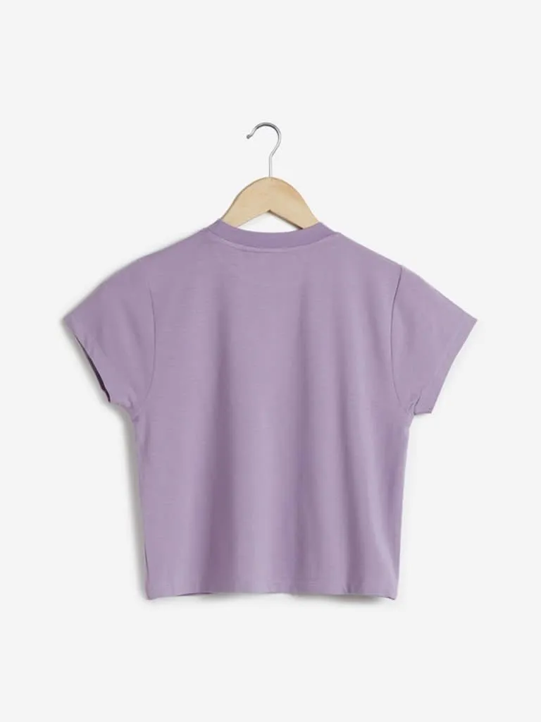 Nuon Lilac Text Printed Adora Crop Top