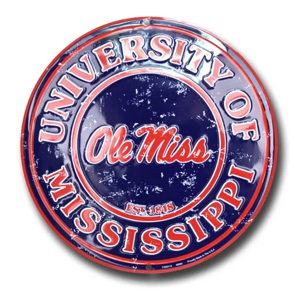 Ole Miss University Embossed Metal Circular Sign