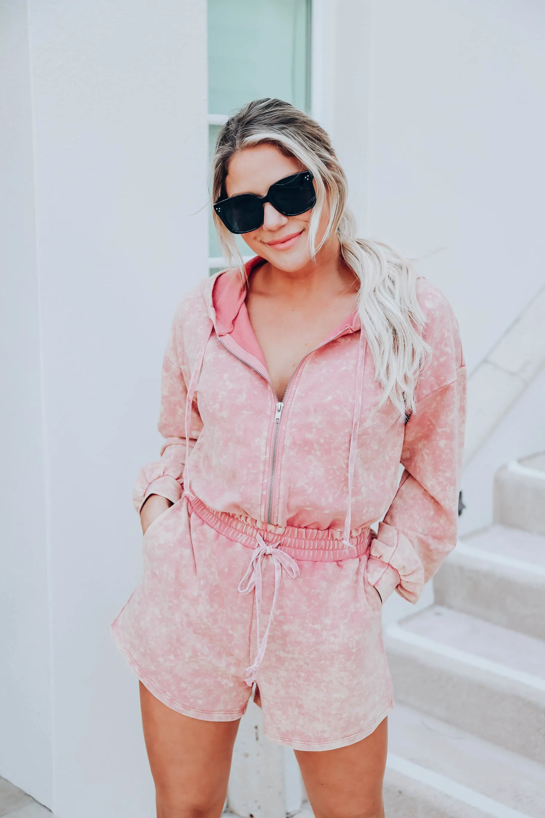 On Trend Casual Mineral Wash Romper - Peach