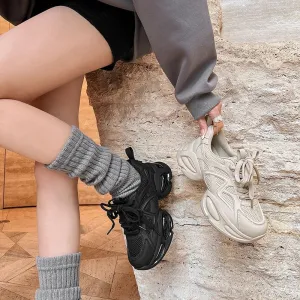 Outdoor Chunky Lace-up Platform Sneakers with Thick Soles