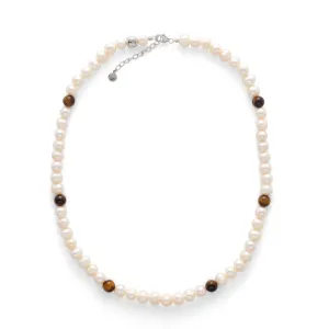 Pearl Necklace with Tiger Eye 8mm