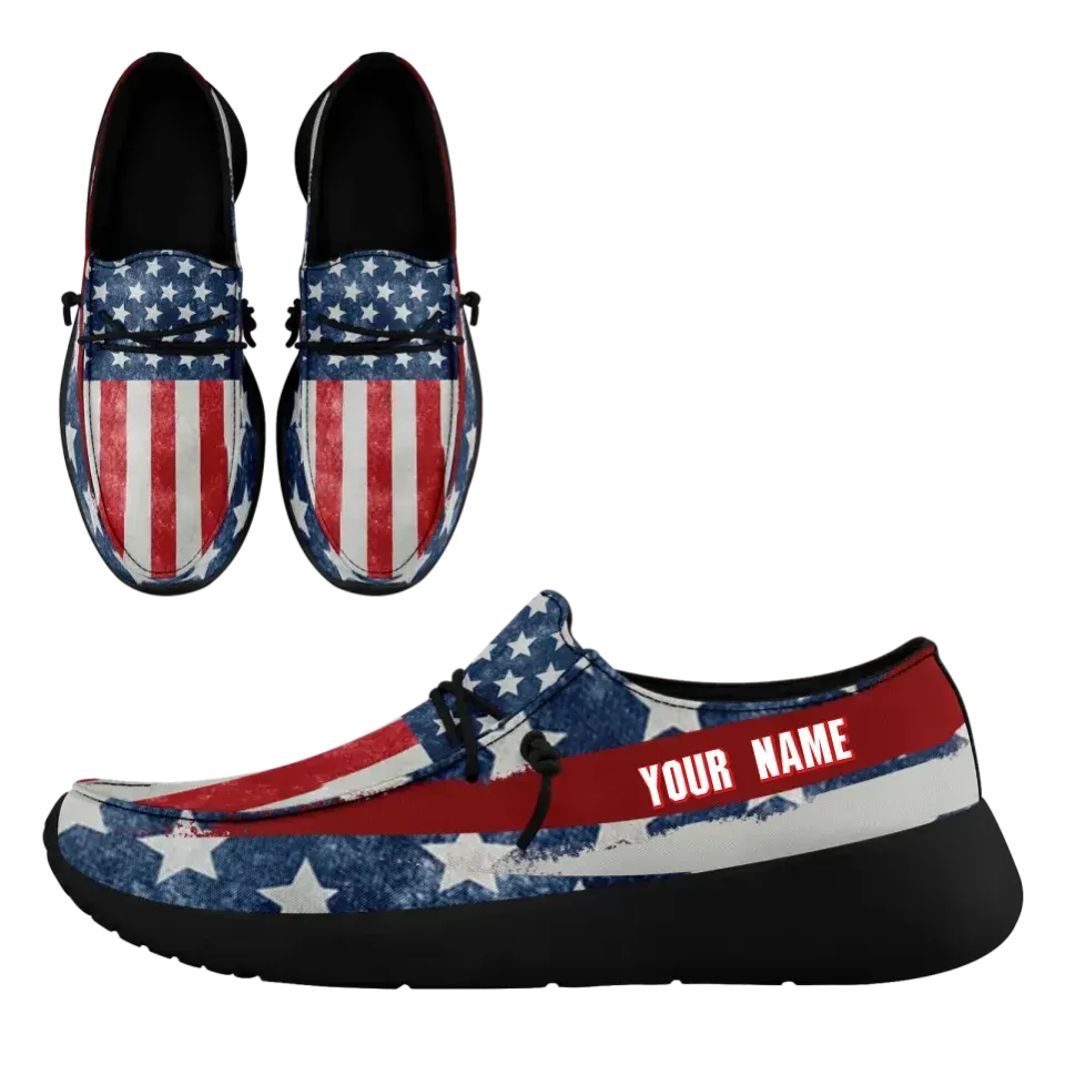 Personalized  America Flag Sneakers, Custom Patriotic Loafer Shoes,  Canvas Slip On Shoes,
FN018-24020303-4b