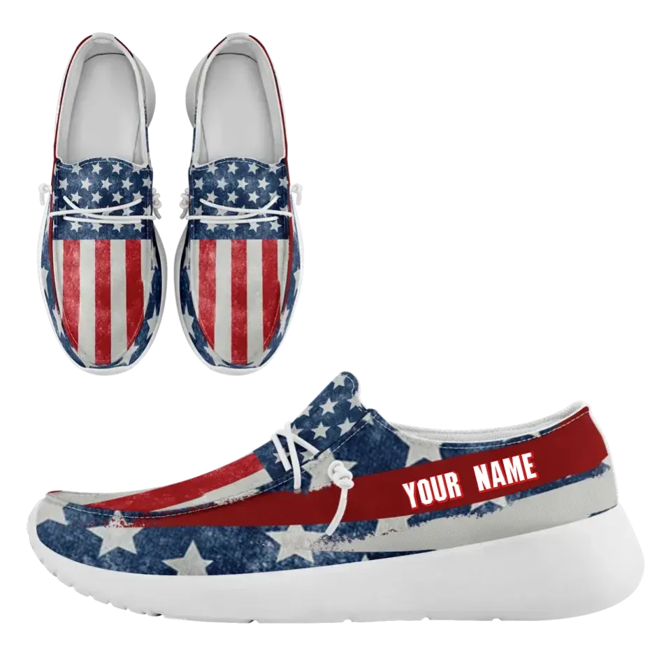 Personalized  America Flag Sneakers, Custom Patriotic Loafer Shoes,  Canvas Slip On Shoes,
FN018-24020303-4w