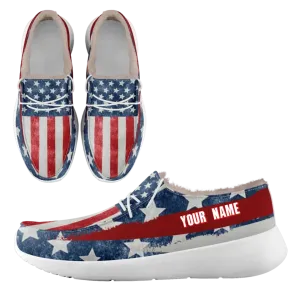 Personalized USA Flag Sneakers, Custom Stars and Stripes Loafer Shoes, Fur Lining Shoe, Pride in Comfort,FN042-24020304-4w