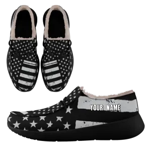 Personalized USA Flag Sneakers, Custom Stars and Stripes Loafer Shoes, Fur Lining Shoe, Pride in Comfort,FN042-24020304-6b