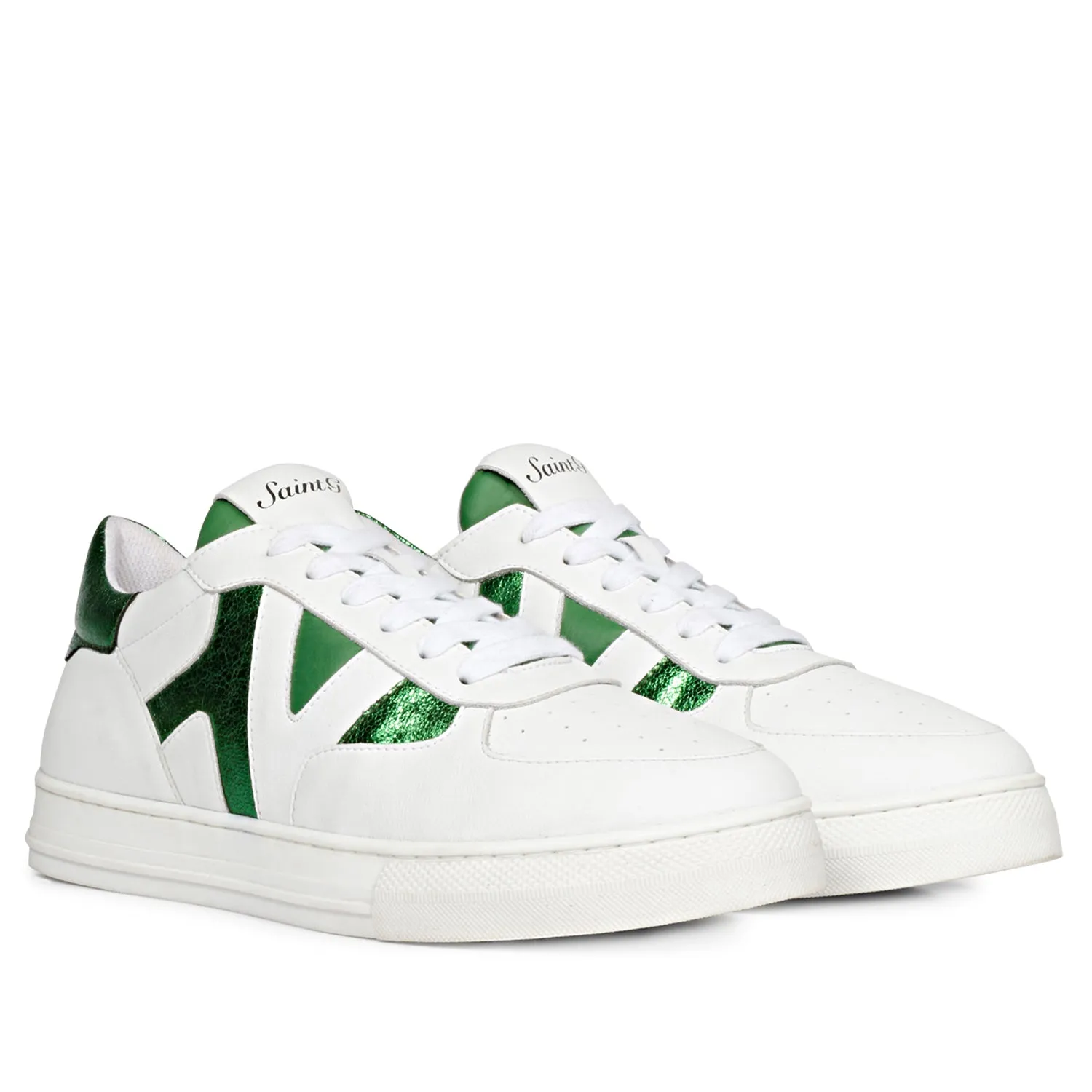 Saint Elliot Unisex White & Green Leather Handcrafted Sneakers