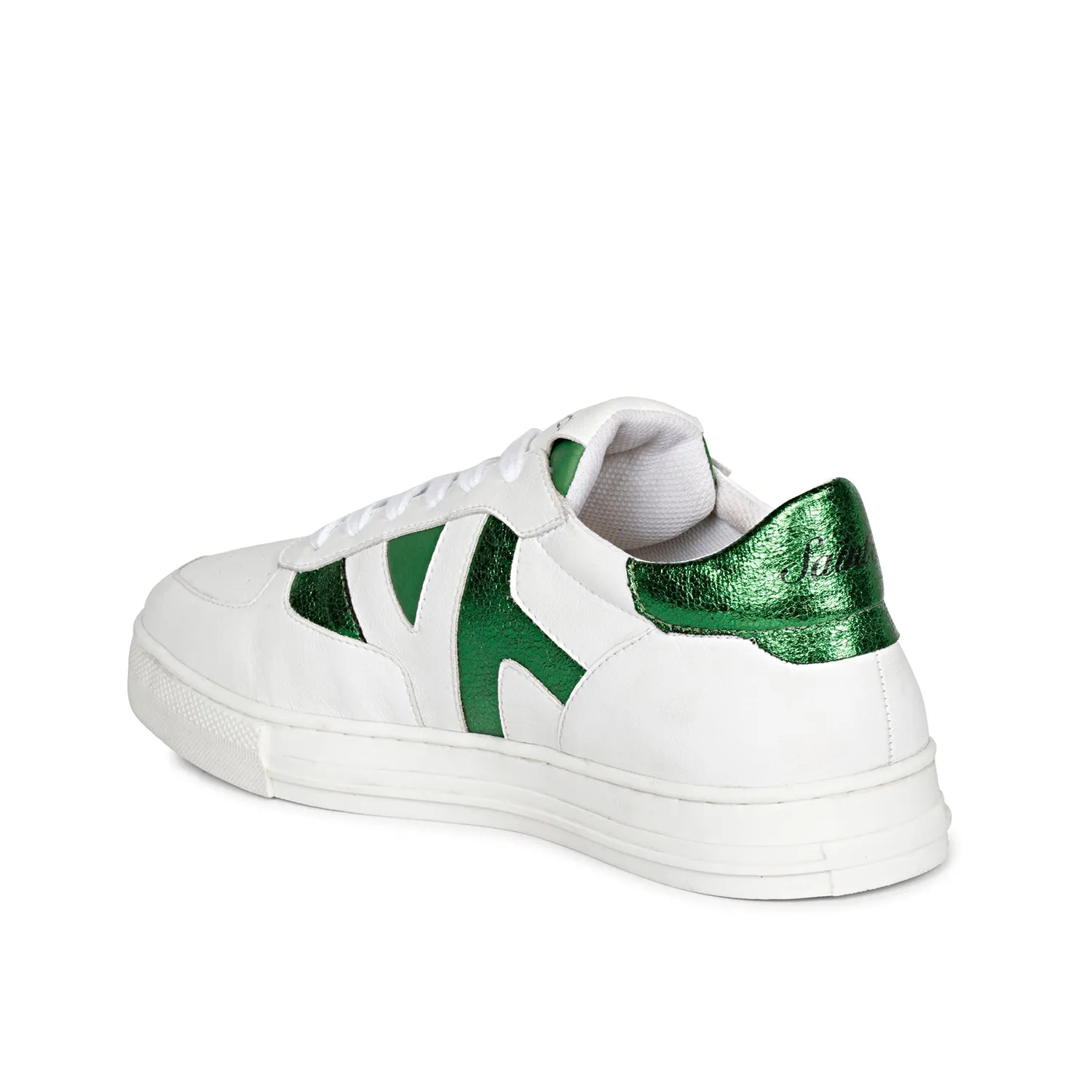 Saint Elliot Unisex White & Green Leather Handcrafted Sneakers