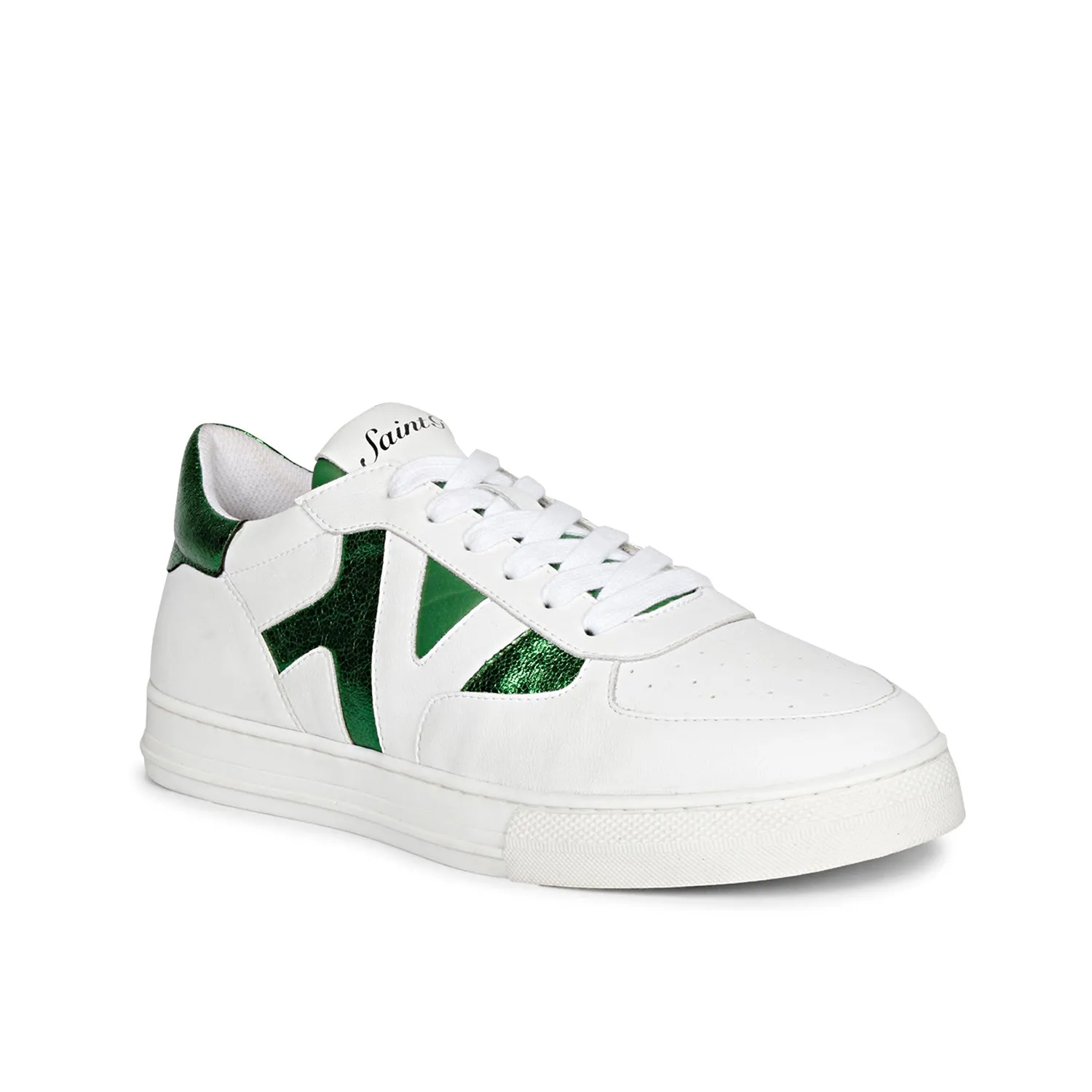 Saint Elliot Unisex White & Green Leather Handcrafted Sneakers