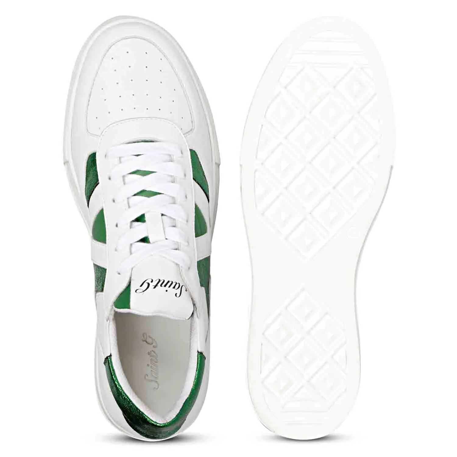 Saint Elliot Unisex White & Green Leather Handcrafted Sneakers