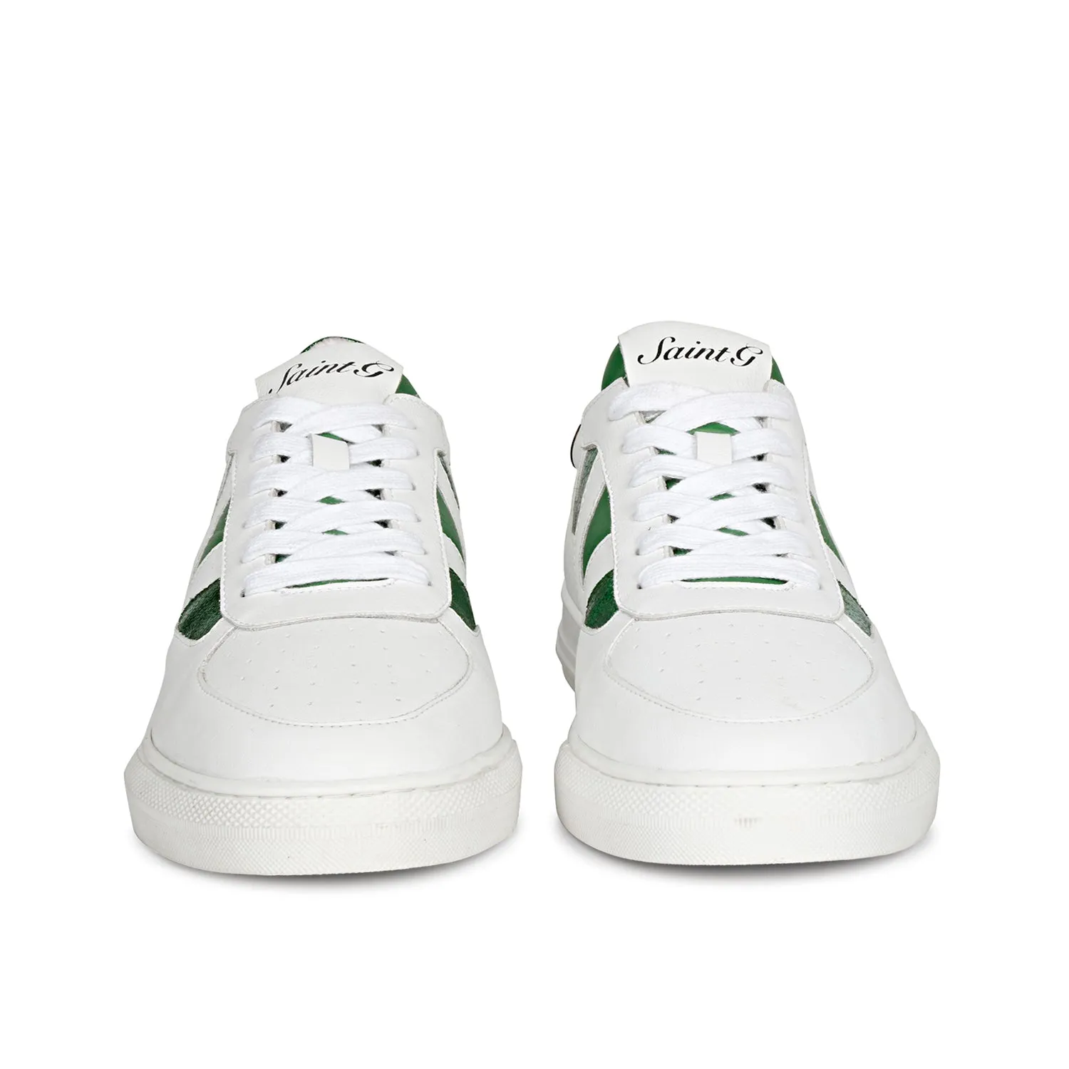 Saint Elliot Unisex White & Green Leather Handcrafted Sneakers