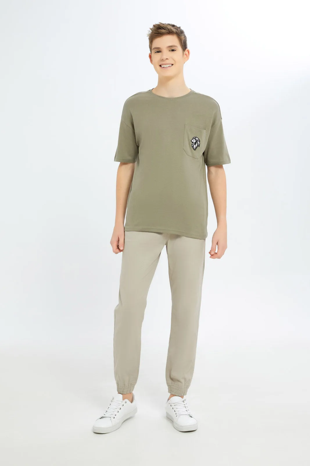 Senior Boys Beige Pull On Jogger