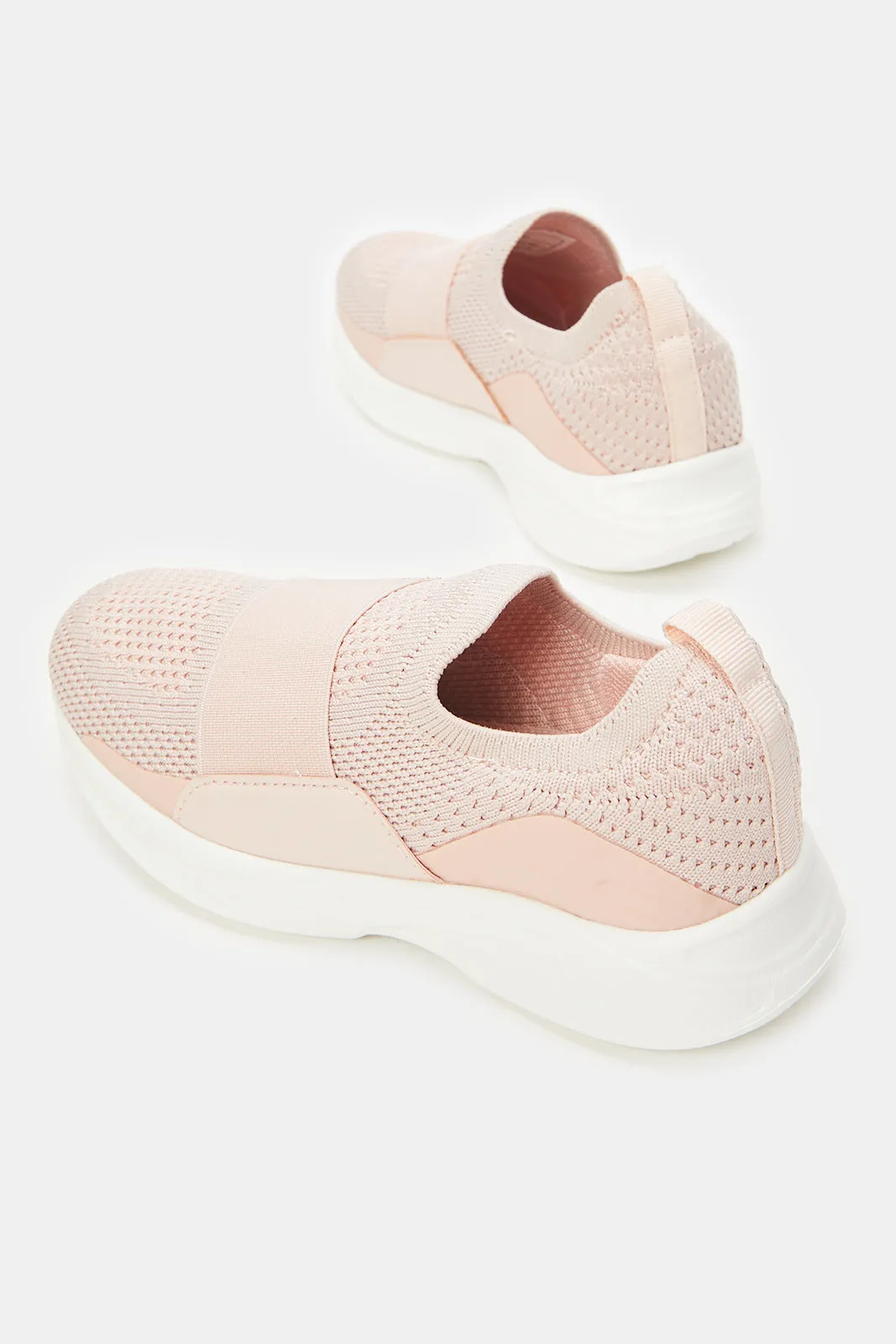 Senior Girls Pink Fly knit Slip-On Sneakers