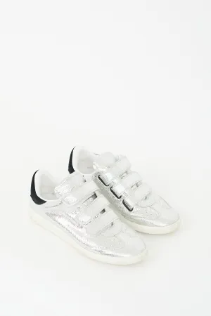 Silver Textured Leather Beth Sneaker