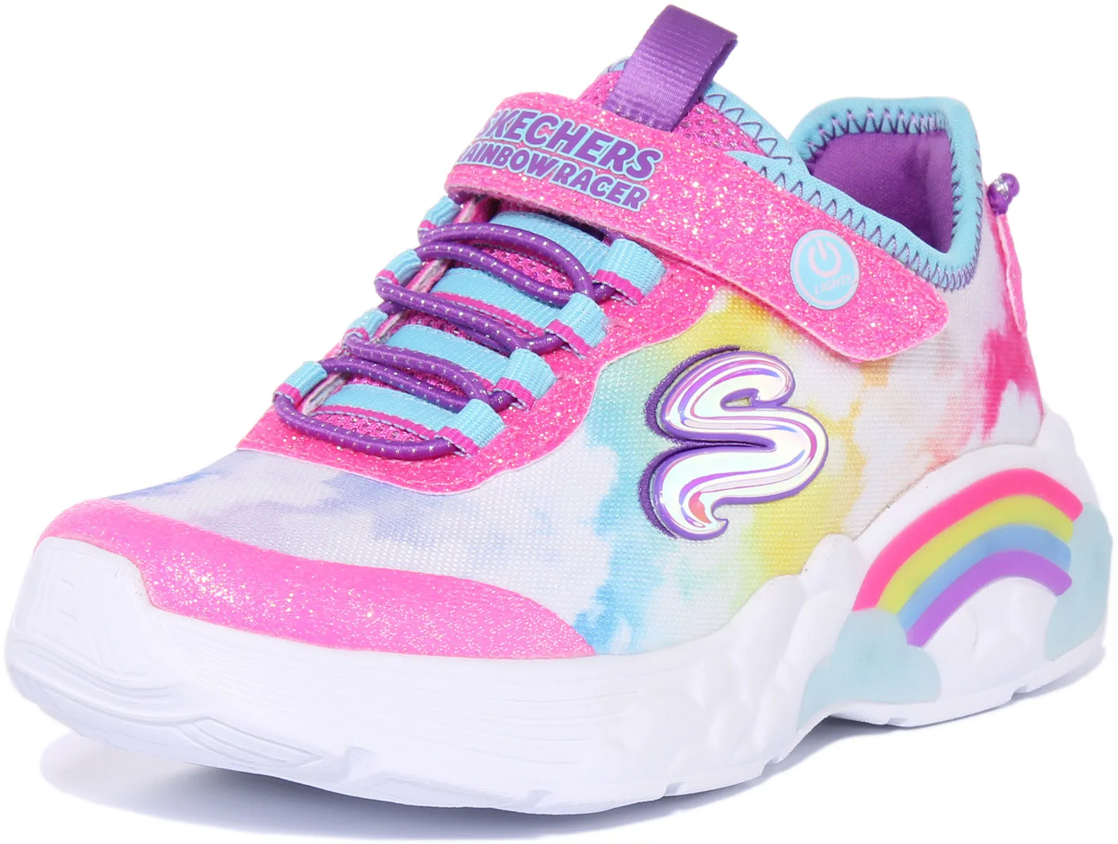 Skechers Rainbow Racer Lights In Pink For Kids