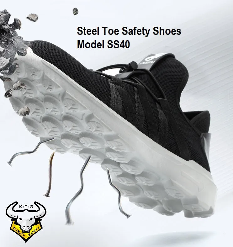 Steel Toe Sports Safety Shoes - Model SS40 - Knitted Mesh Black - Black Sole