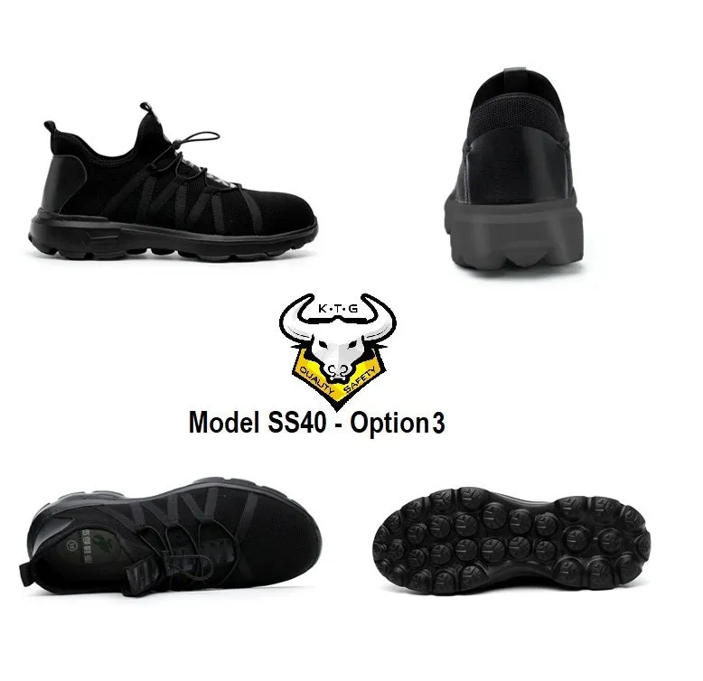 Steel Toe Sports Safety Shoes - Model SS40 - Knitted Mesh Black - Black Sole