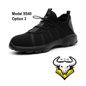 Steel Toe Sports Safety Shoes - Model SS40 - Knitted Mesh Black - Black Sole