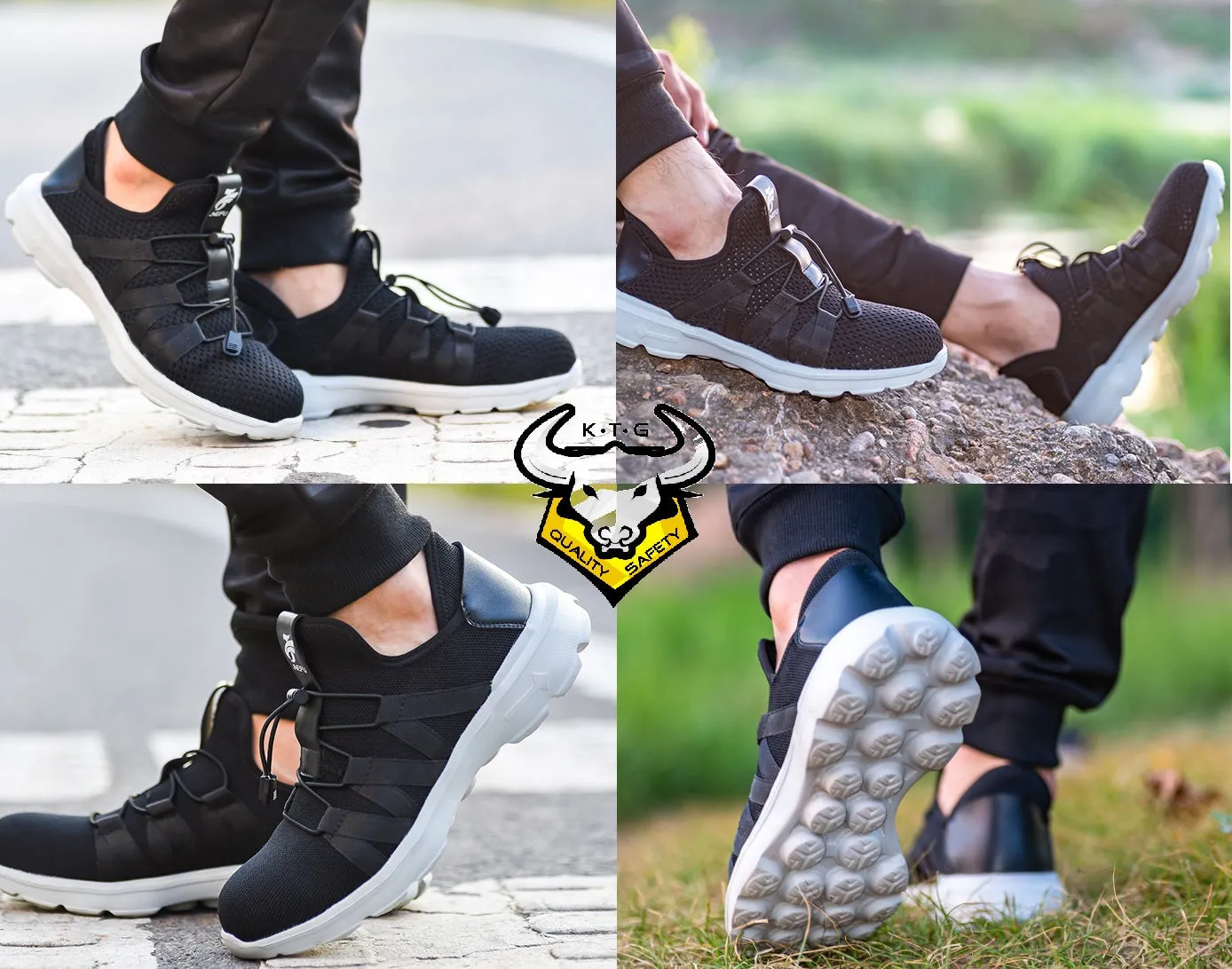 Steel Toe Sports Safety Shoes - Model SS40 - Knitted Mesh Black - Black Sole