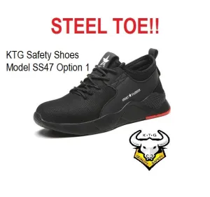 Steel Toe Sports Safety Shoes - Model SS47 Option 1 - Knitted Mesh Black Red